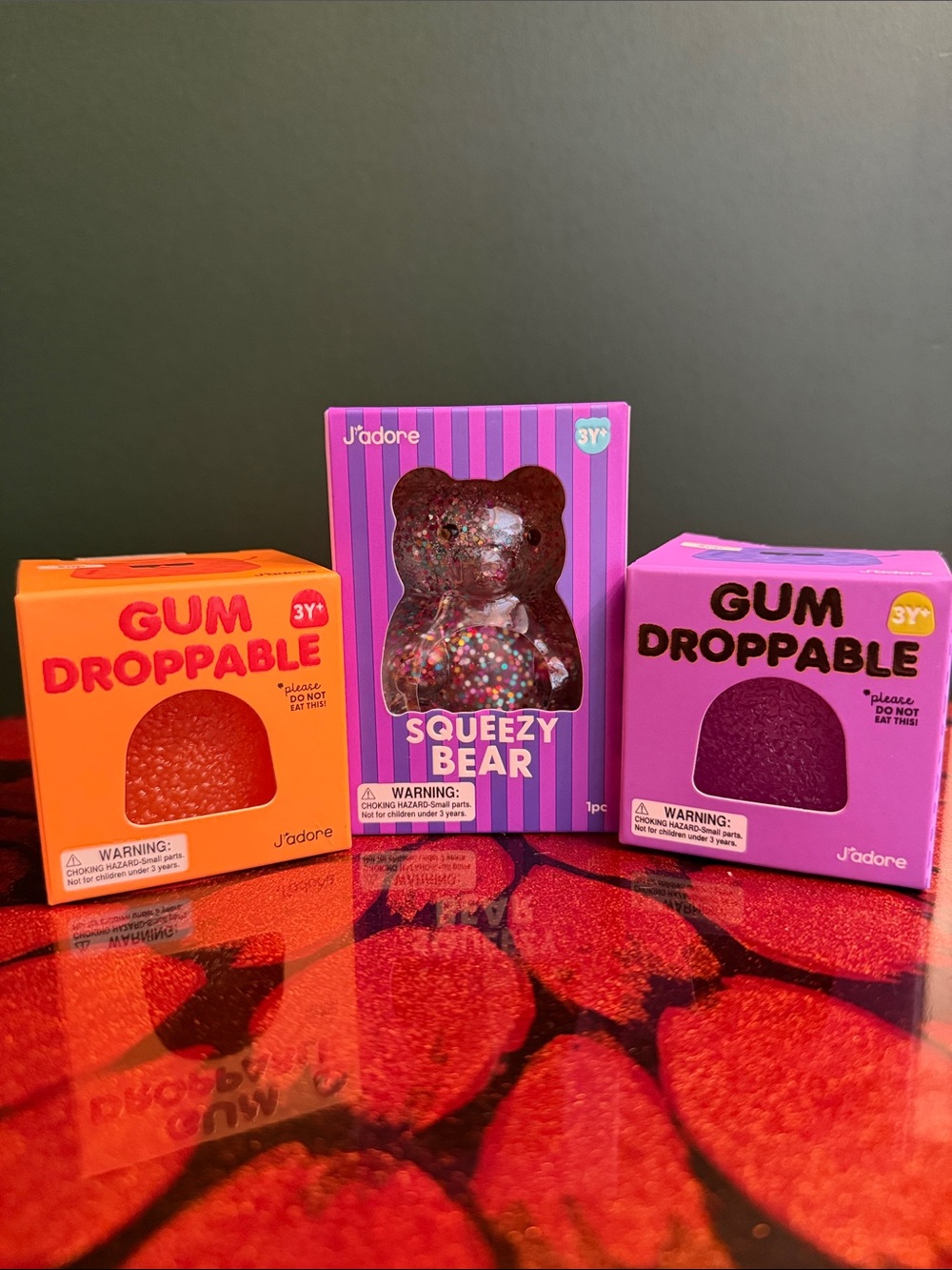 J’adore Bundle -Glitter Squeezy Bear + Orange & Purple Gum Droppable